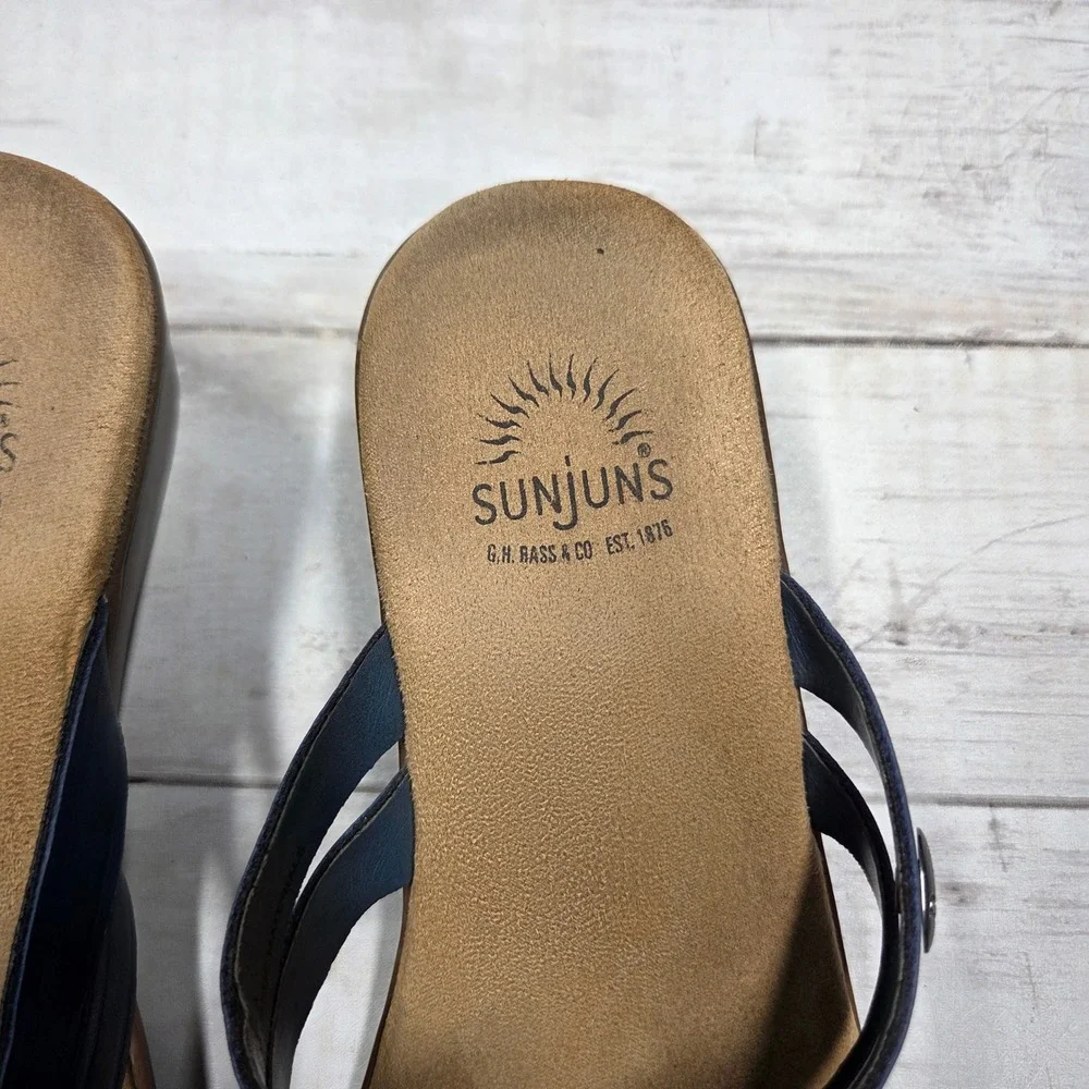 G.H. Bass Sunjuns Sheila Wedge Sandal Women 6.5M Navy Blue Leather Strappy Slide
